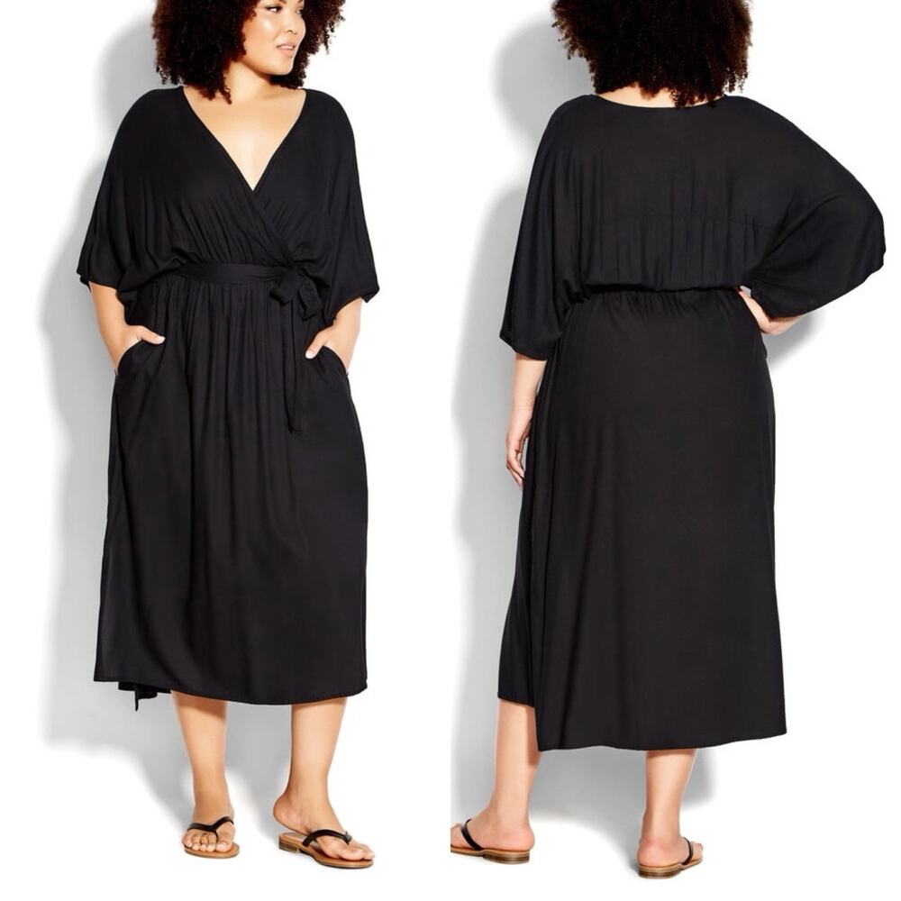 NWT Loralette Day Date Midi Dress Womens Plus Size 30/32 5X Black Belted